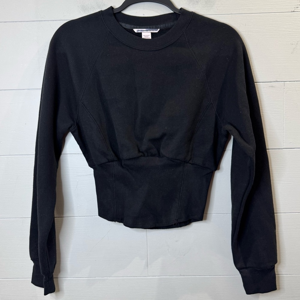 Victoria's Secret NWOT Cropped Crewneck Corset Fleece Top in Black Size Small